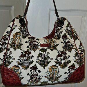 Vintage Gucci Mushroom and Floral Velvet Hobo bag with Ostrich leather trim